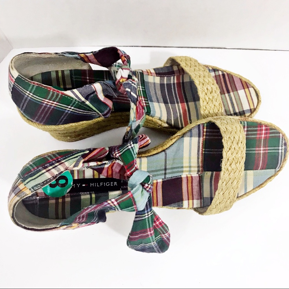 Tommy Hilfiger Madras Plaid Espadrilles sz 8